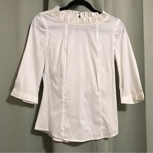 Trina Turk Ivory Ruffle Neckline 3/4 Length Blouse